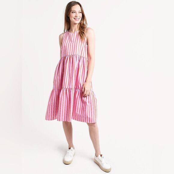 M.D.S Stripes Pink Stripe Peasant Dress Size 10 With Pockets - Picture 3 of 12